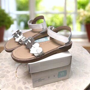 Elephantito Caro Cuore Leather Sandal Girls White Silver Hearts Size 10 EU 26